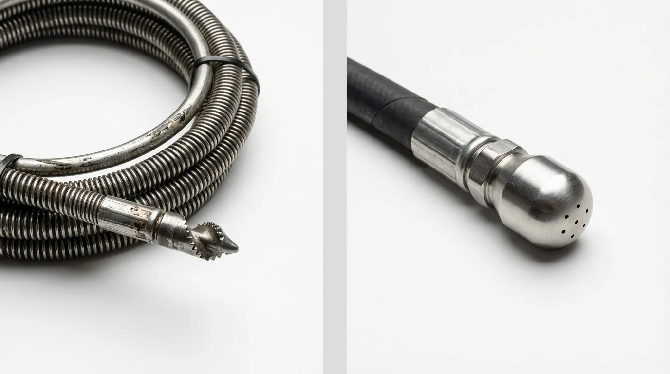 Drain snake cable and hydro jetting nozzle used for drain cleaning in Grottoes, VA