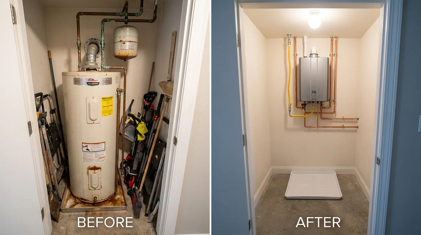Tank water heater versus wall-mounted tankless unit comparison for Grottoes, VA homeowners